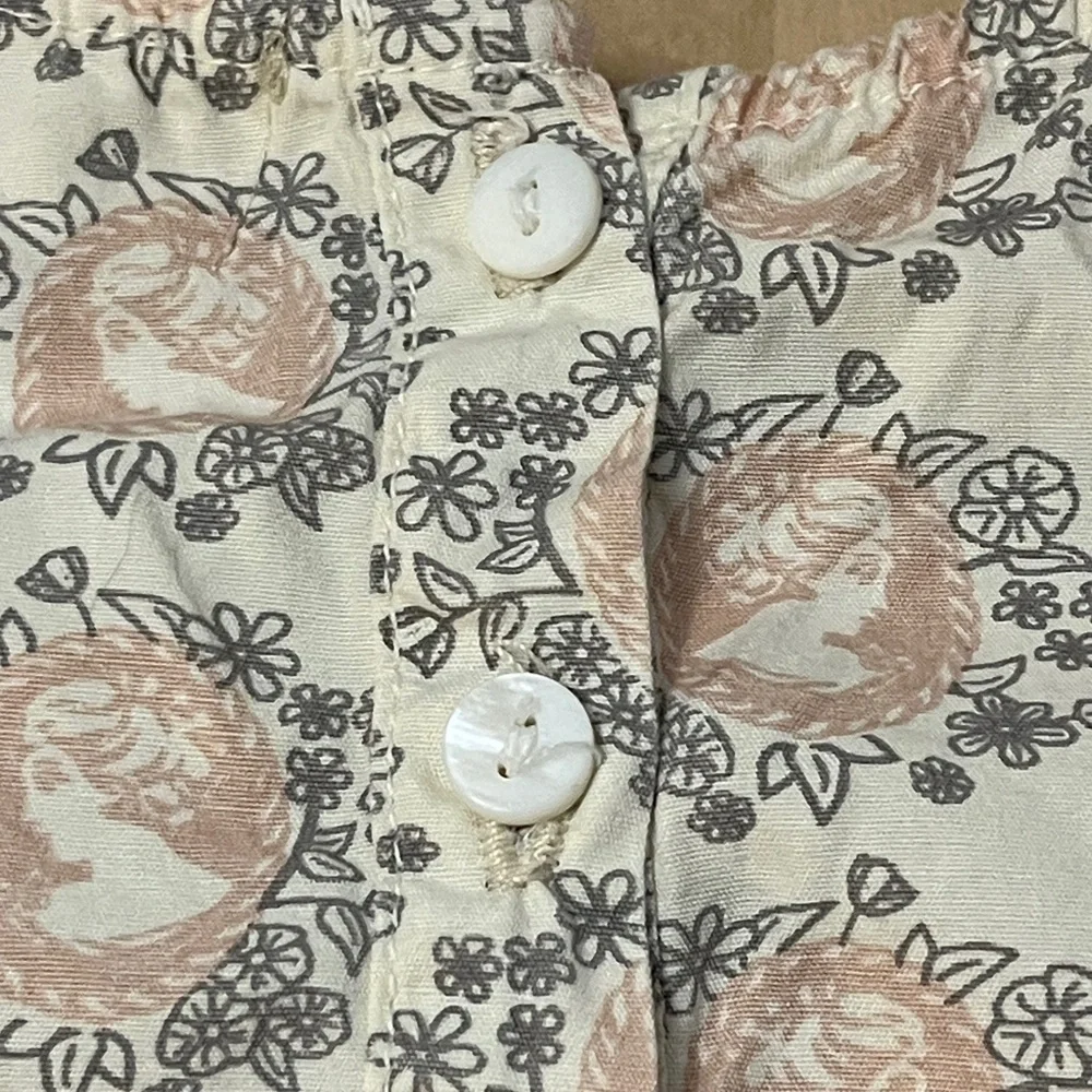 Go Gently Baby Girl’s 3T Ivory Dress w/ Pale Pink Cameo Print & Gray Trim Cotton